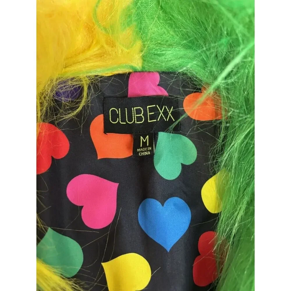 Club Exx Live Out Loud Faux Fur Coat Unisex Pride Jacket SM/MED Rainbow Gay - Picture 3 of 6